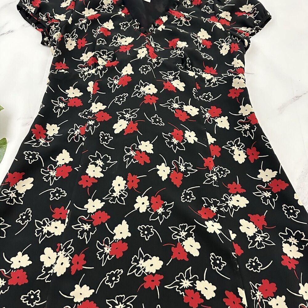 Loft Womens Vintage Y2k Slip Dress Size 6 Black Red Floral Ruffle Trim Flutter - Picture 3 of 10